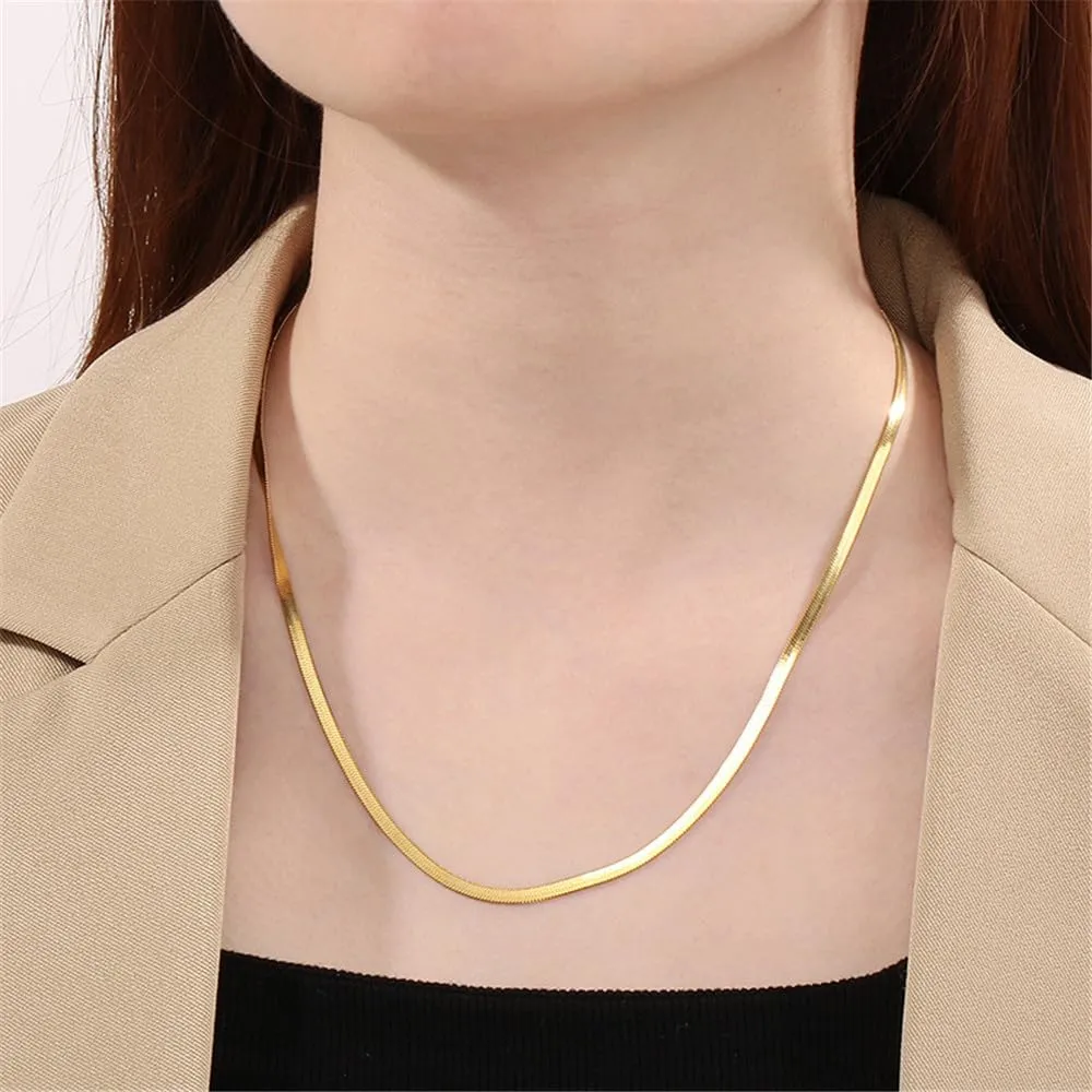 Thin Flat Snake Chain Stainless Steel Necklace for Men Women Layered Collarbone Chain Jewelry