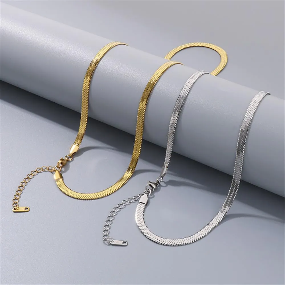 Thin Flat Snake Chain Stainless Steel Necklace for Men Women Layered Collarbone Chain Jewelry