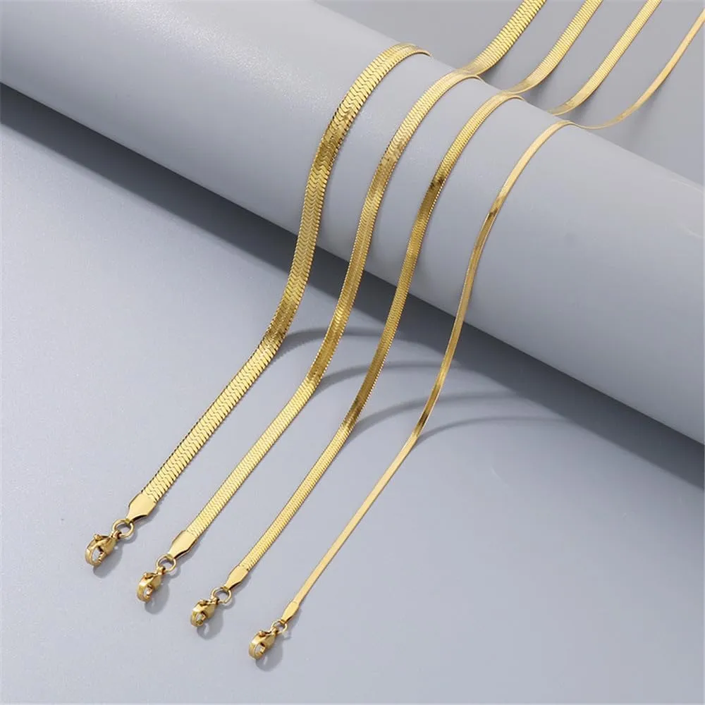Thin Flat Snake Chain Stainless Steel Necklace for Men Women Layered Collarbone Chain Jewelry