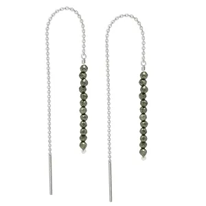 Threader Earrings Pyrite Earrings Fashionable Sterling Silver Lightweight Pull-Through Design Double Ear Piercing Long & Short Adjustable Dangle Drop Earrings Handmade Birthday Jewelry Gift for Women