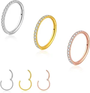 TOBENY 3PCS 18G 16G Nose Rings Hoops for Women Teen Girls CZ Hinged Segment Nose Piercings 316L Surgical Steel Nose Septum Clicker Ring Helix Cartilage Conch Rook Earrings Piercing Jewelry 8mm 10mm