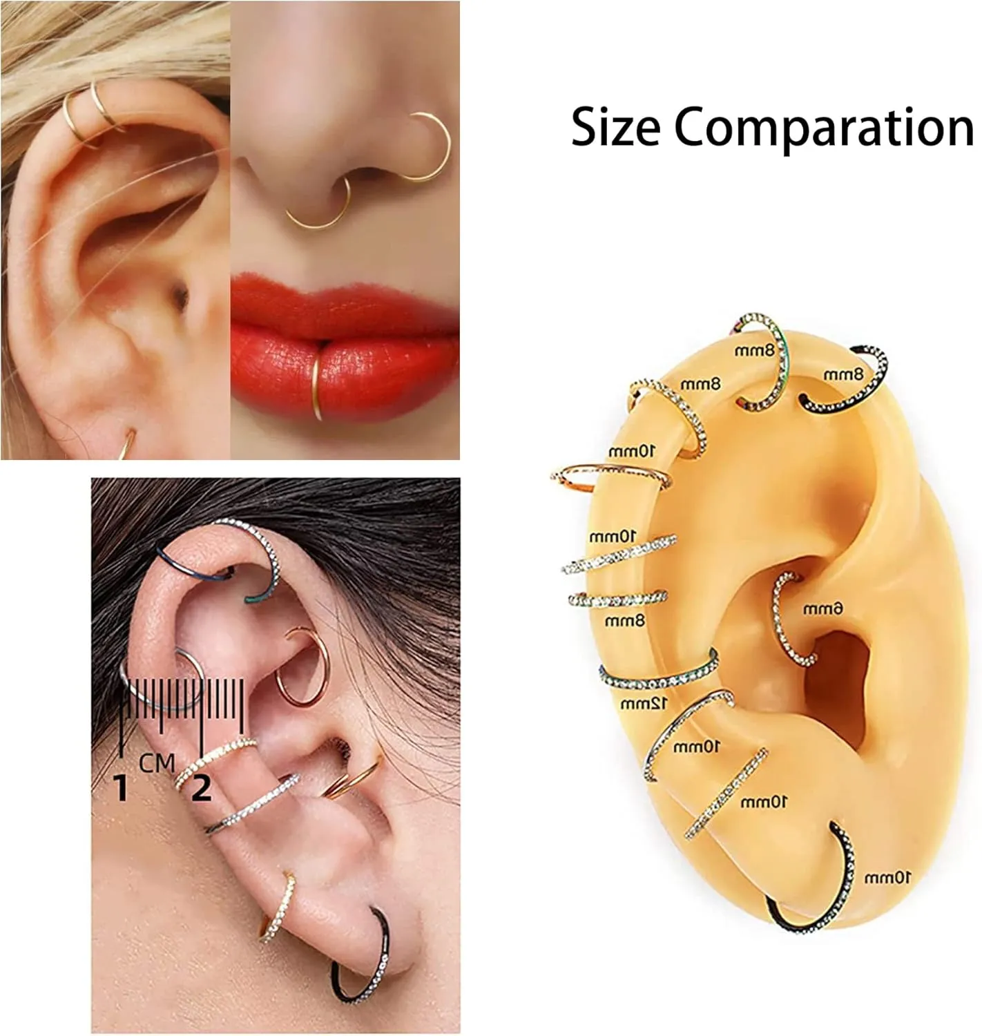 TOBENY 3PCS 18G 16G Nose Rings Hoops for Women Teen Girls CZ Hinged Segment Nose Piercings 316L Surgical Steel Nose Septum Clicker Ring Helix Cartilage Conch Rook Earrings Piercing Jewelry 8mm 10mm