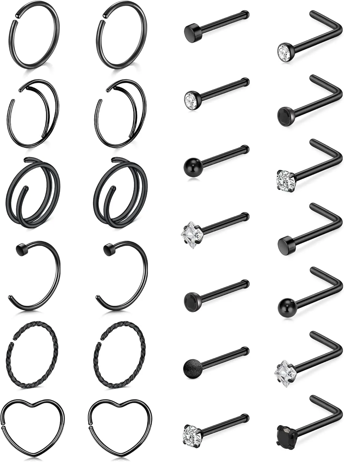 TOKRING 20G Nose Rings Hoops Nose Rings Studs for Nose Piercings Surgical Steel Nose Piercing jewelry for Women Men