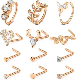 TOKRING 20G Nose Rings Hoops Nose Rings Studs for Nose Piercings Surgical Steel Nose Piercing jewelry for Women Men