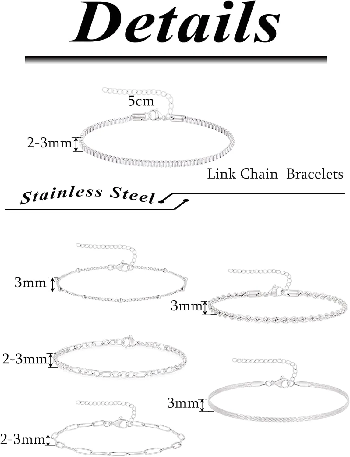 Tornito 6Pcs Gold Bracelets for Women 14K Gold Plated Stainless Steel Chain Bracelets Stackable Paperclip Satellite Figaro Box Rope Herring bone Link Bracelets Jewelry Sets 6.5 Inches Silver Gold Tone