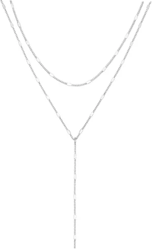 Trendy Silver Lariat Necklace for Women  Dainty Y-Shaped Pendant with Cubic Zirconia, Layered Long Necklace for Women, Elegant Drop Necklace for Daily Wear & Special Occasions