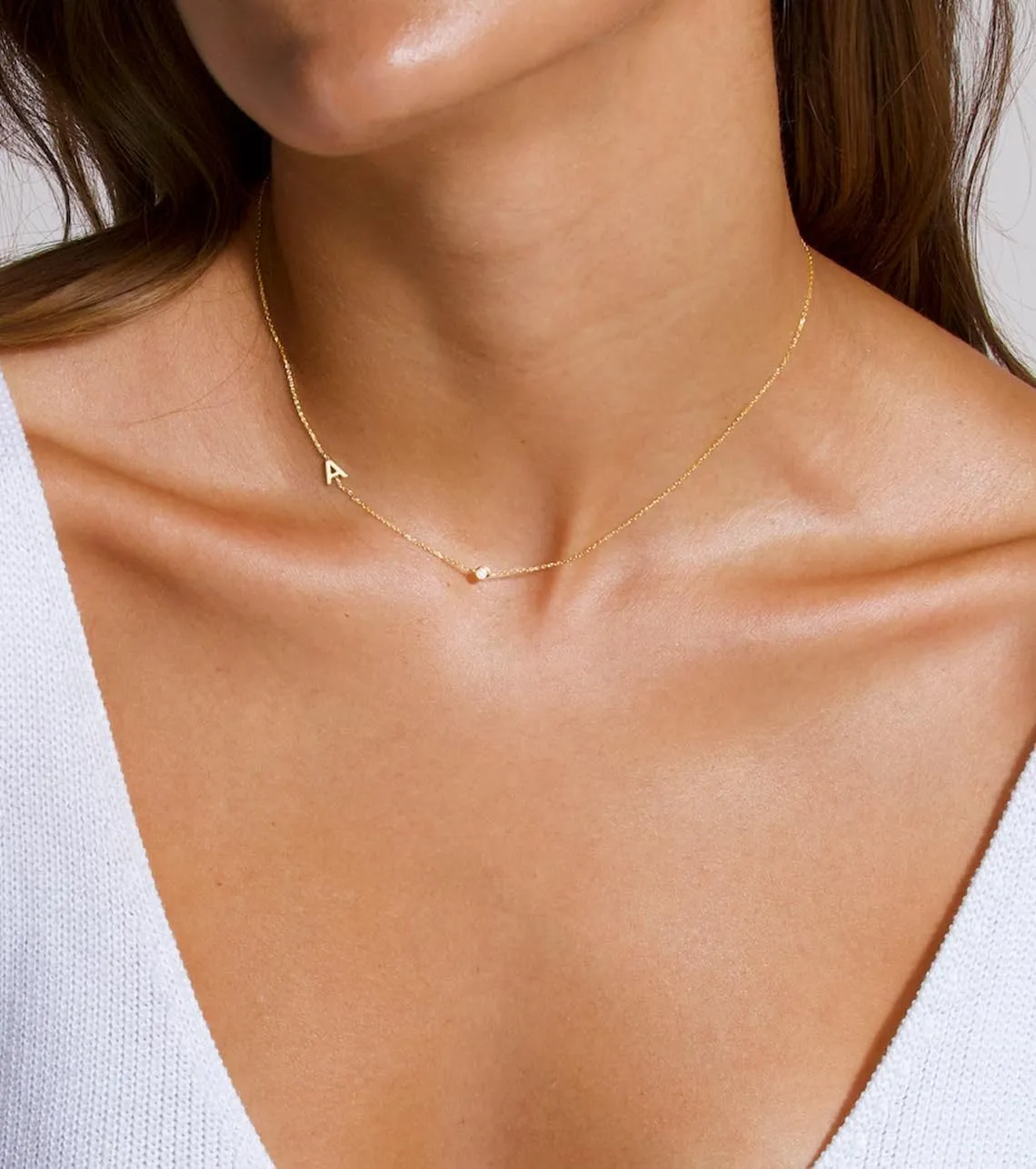 Turandoss Gold Initial Necklaces for Women - Dainty Gold Necklace Simple Sideways Letter Pendant with Cubic Zirconia Name Necklace Gold Jewelry Gifts for Women Teen Girl Gifts Trendy Stuff