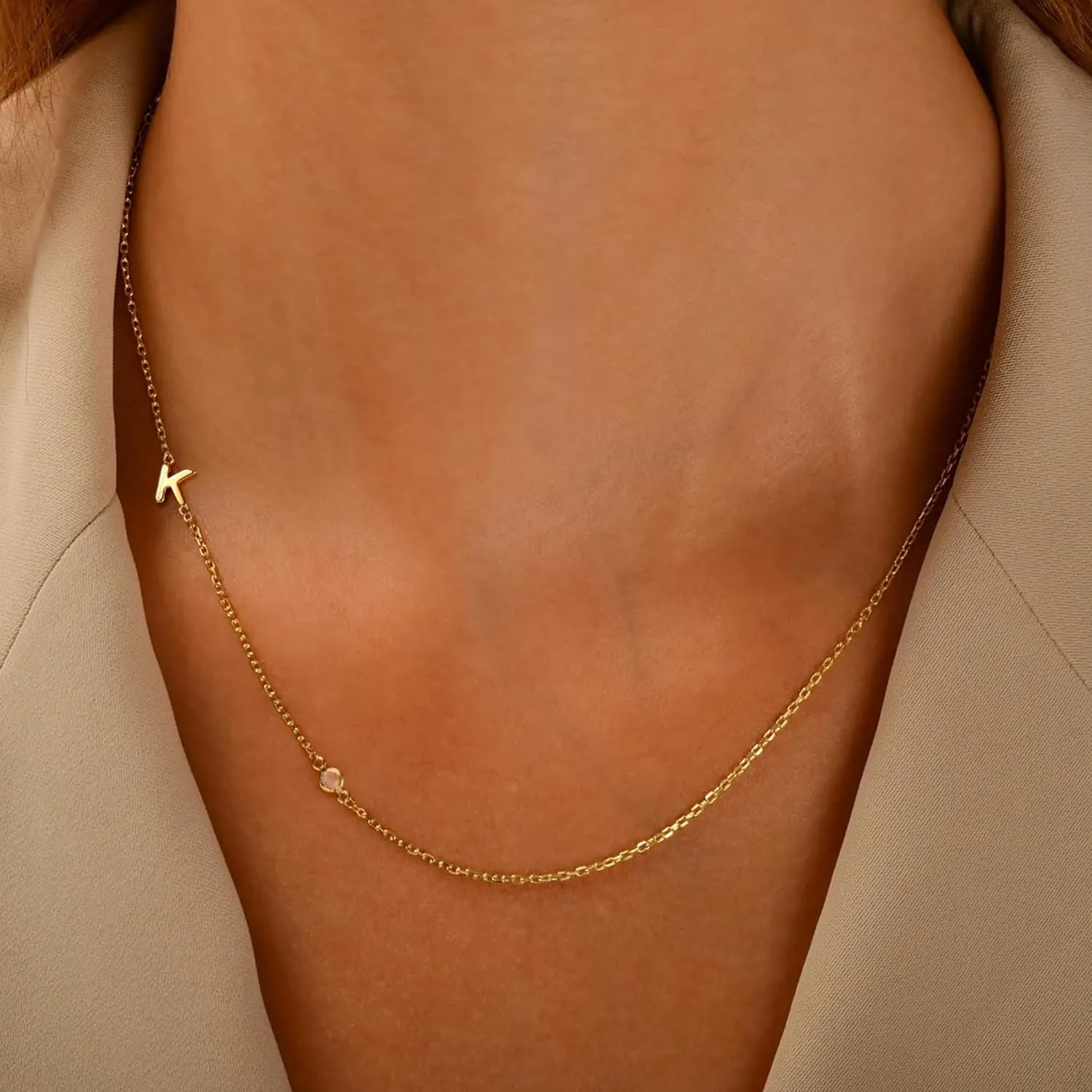 Turandoss Gold Initial Necklaces for Women - Dainty Gold Necklace Simple Sideways Letter Pendant with Cubic Zirconia Name Necklace Gold Jewelry Gifts for Women Teen Girl Gifts Trendy Stuff