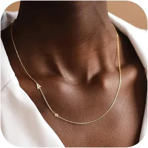 Turandoss Gold Initial Necklaces for Women - Dainty Gold Necklace Simple Sideways Letter Pendant with Cubic Zirconia Name Necklace Gold Jewelry Gifts for Women Teen Girl Gifts Trendy Stuff