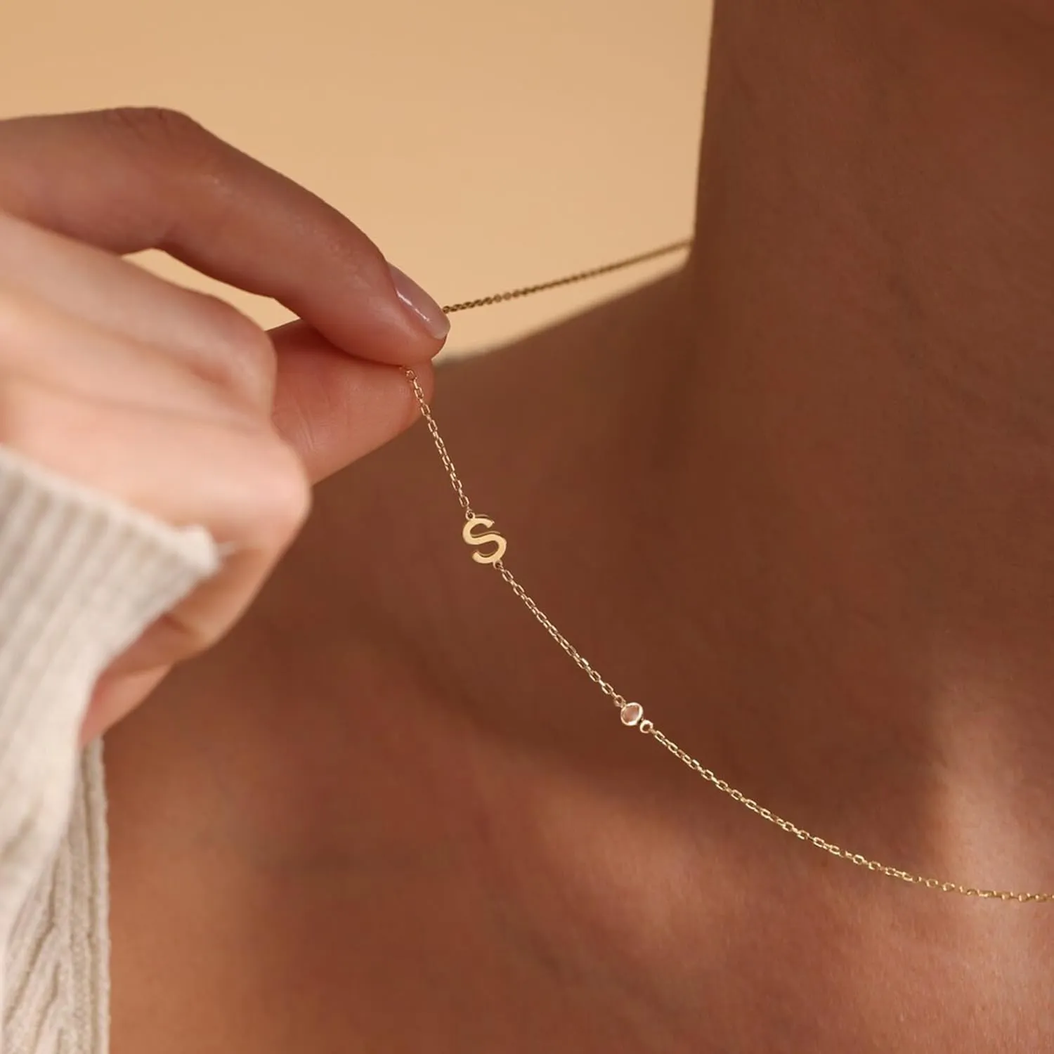 Turandoss Gold Initial Necklaces for Women - Dainty Gold Necklace Simple Sideways Letter Pendant with Cubic Zirconia Name Necklace Gold Jewelry Gifts for Women Teen Girl Gifts Trendy Stuff