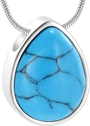 Turquoise Floating Teardrop Shape Urns Pendants Unisex Necklaces- Memorial Keepsake Cremation Jewelry