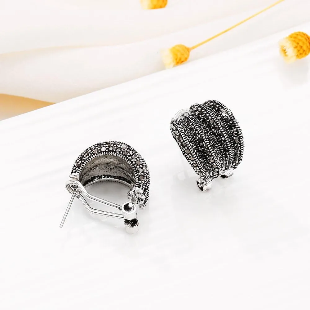 Two Tone Earrings for Women Gold and Silver Crossover Half Hoop Statement Earring Designer Stud Earrings