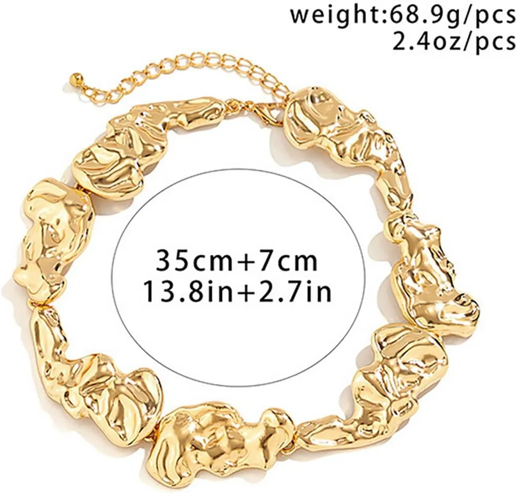 Unique Melting Chunky Liquid Dripping Metal Collar Necklace and Bracelet for Women Men Unisex,Thick Geometric Metallic Abstract Statement Fashion Chain Necklace Cool Punk Cuff Choker Jewelry Set