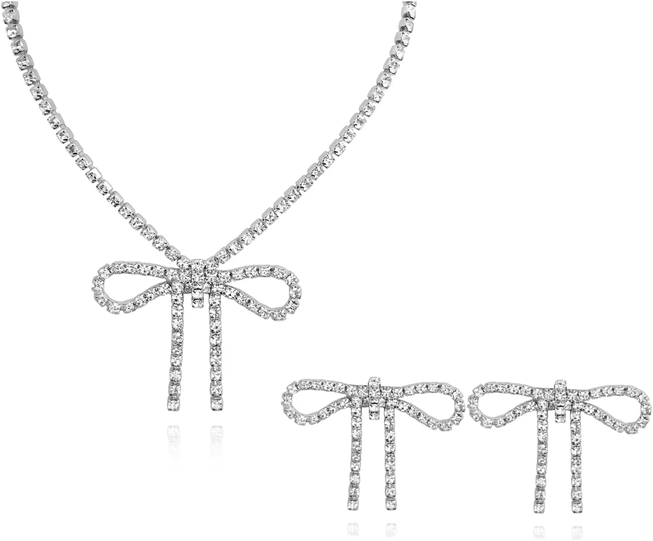 Unique Rhinestone Bow Pendant Bling Crystal Choker Pendant Necklace and Earrings Set Chic Boho Bow Tie Necklace for Women,Cute Dainty CZ Y3K Necklace Statement Vintage Jewelry Set