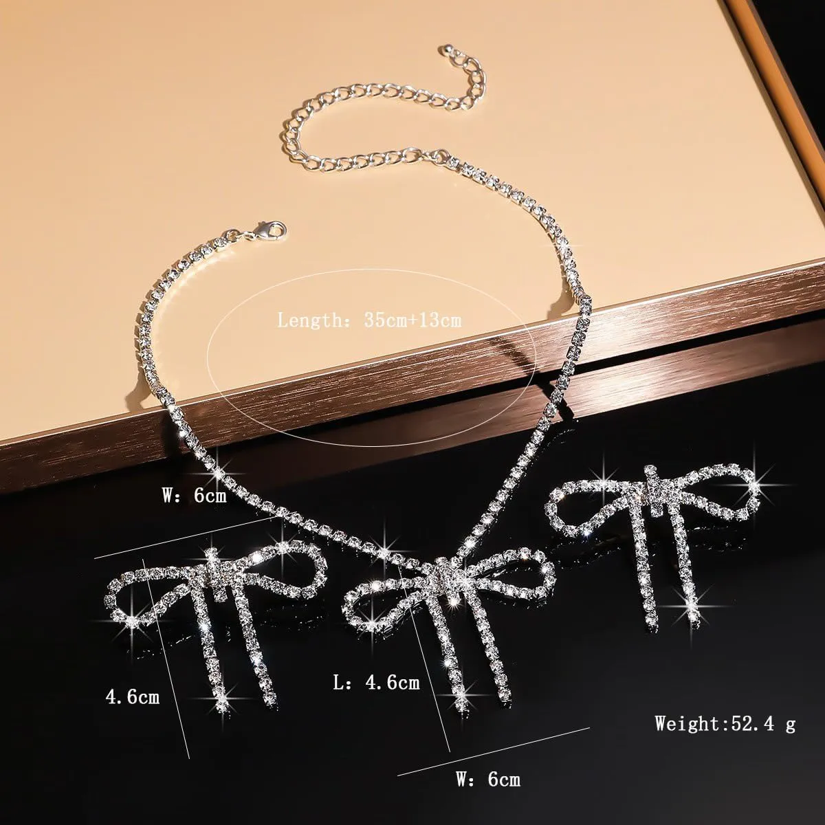 Unique Rhinestone Bow Pendant Bling Crystal Choker Pendant Necklace and Earrings Set Chic Boho Bow Tie Necklace for Women,Cute Dainty CZ Y3K Necklace Statement Vintage Jewelry Set