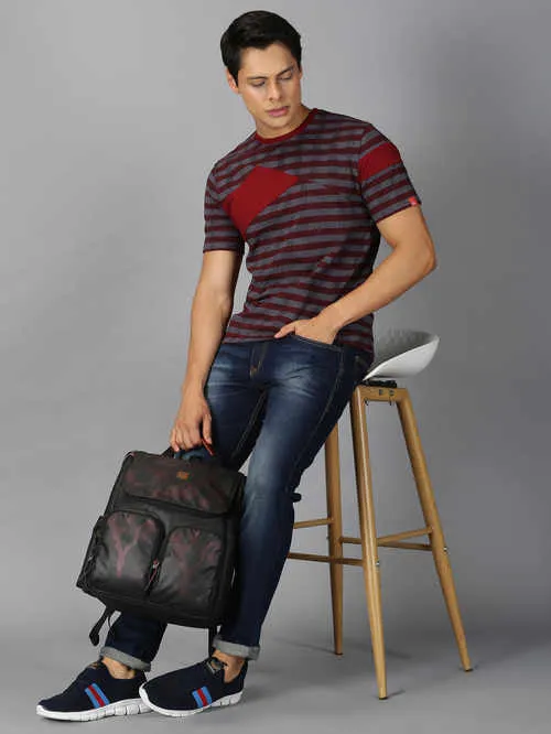 UrGear Striped Men Round Neck Maroon T-shirt