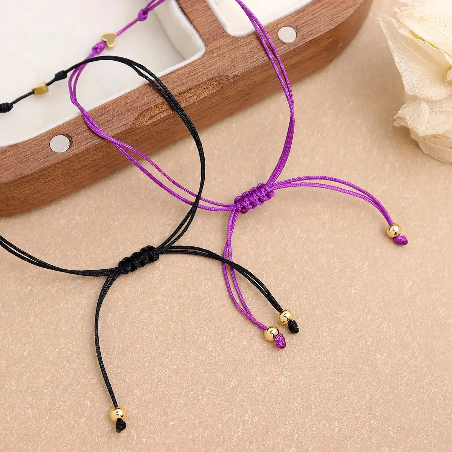 Valentine Day Gold Heart Matching Couples Bracelets Set for Women, Pinky Promise His and Her Handmade Adjustable Colorful String Friendship Outfit Accessories Jewelry Gift.