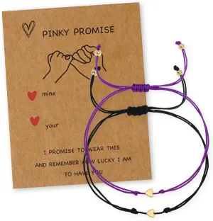 Valentine Day Gold Heart Matching Couples Bracelets Set for Women, Pinky Promise His and Her Handmade Adjustable Colorful String Friendship Outfit Accessories Jewelry Gift.