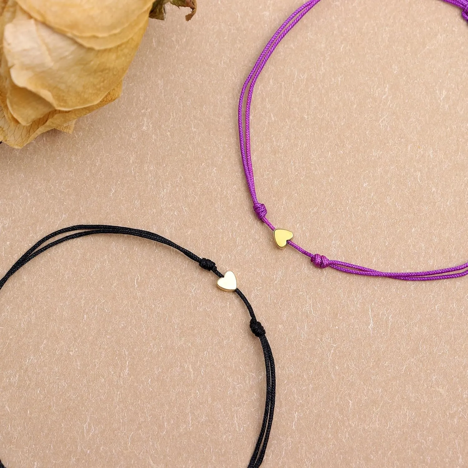 Valentine Day Gold Heart Matching Couples Bracelets Set for Women, Pinky Promise His and Her Handmade Adjustable Colorful String Friendship Outfit Accessories Jewelry Gift.