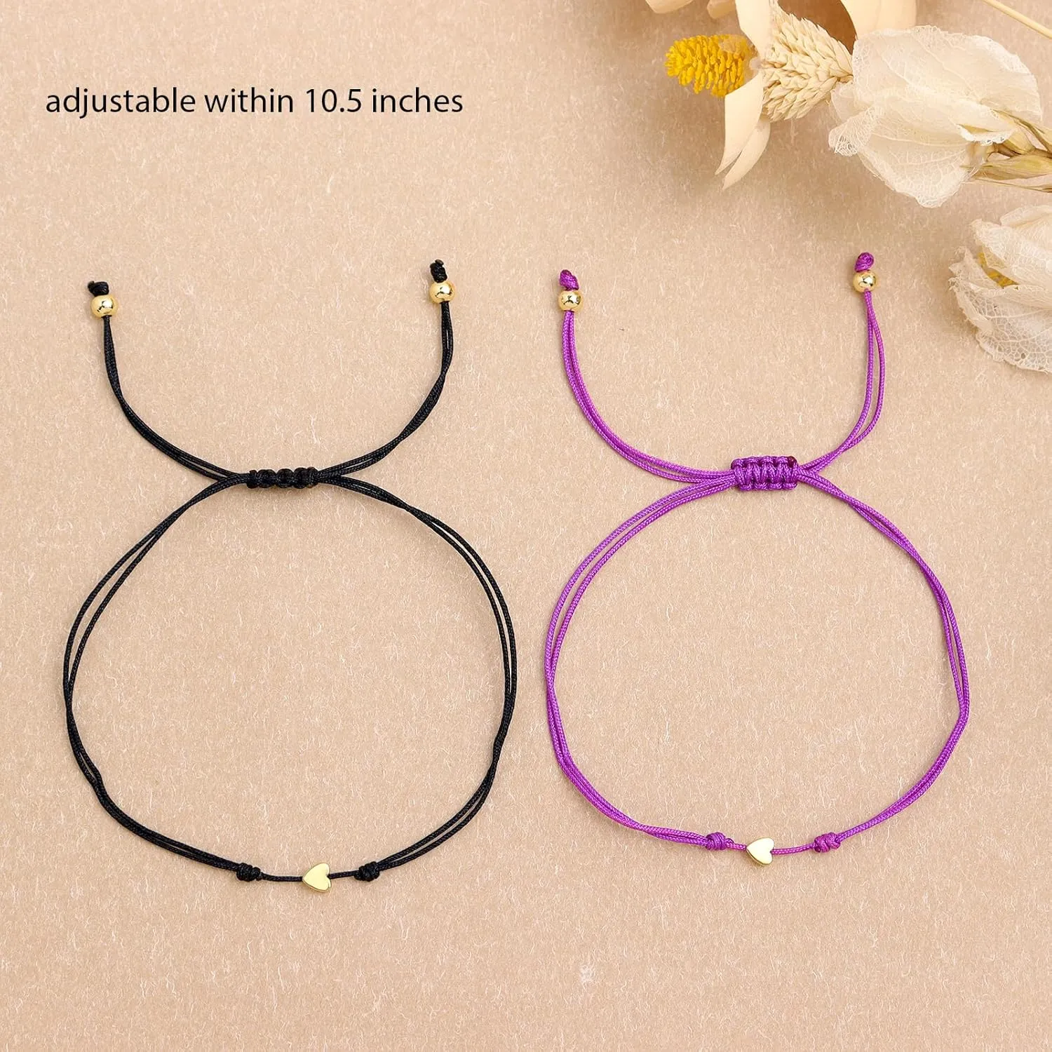 Valentine Day Gold Heart Matching Couples Bracelets Set for Women, Pinky Promise His and Her Handmade Adjustable Colorful String Friendship Outfit Accessories Jewelry Gift.