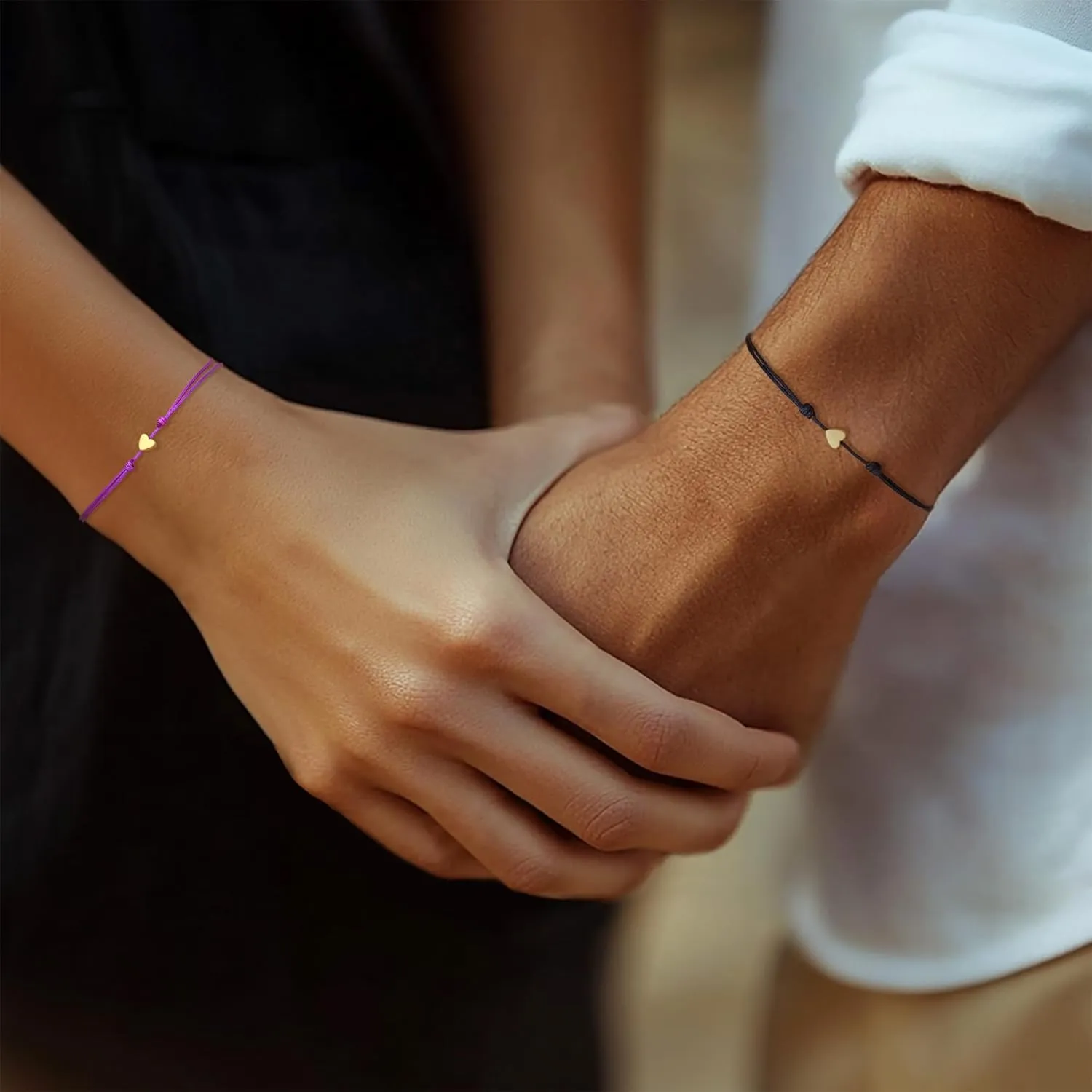 Valentine Day Gold Heart Matching Couples Bracelets Set for Women, Pinky Promise His and Her Handmade Adjustable Colorful String Friendship Outfit Accessories Jewelry Gift.