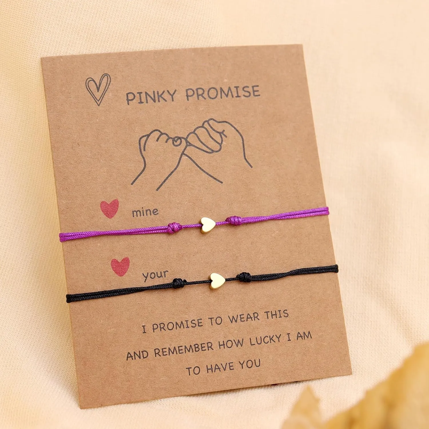 Valentine Day Gold Heart Matching Couples Bracelets Set for Women, Pinky Promise His and Her Handmade Adjustable Colorful String Friendship Outfit Accessories Jewelry Gift.