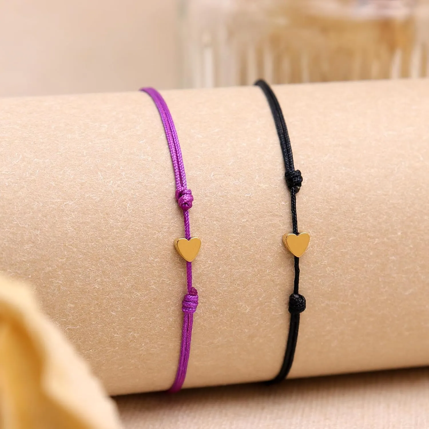 Valentine Day Gold Heart Matching Couples Bracelets Set for Women, Pinky Promise His and Her Handmade Adjustable Colorful String Friendship Outfit Accessories Jewelry Gift.