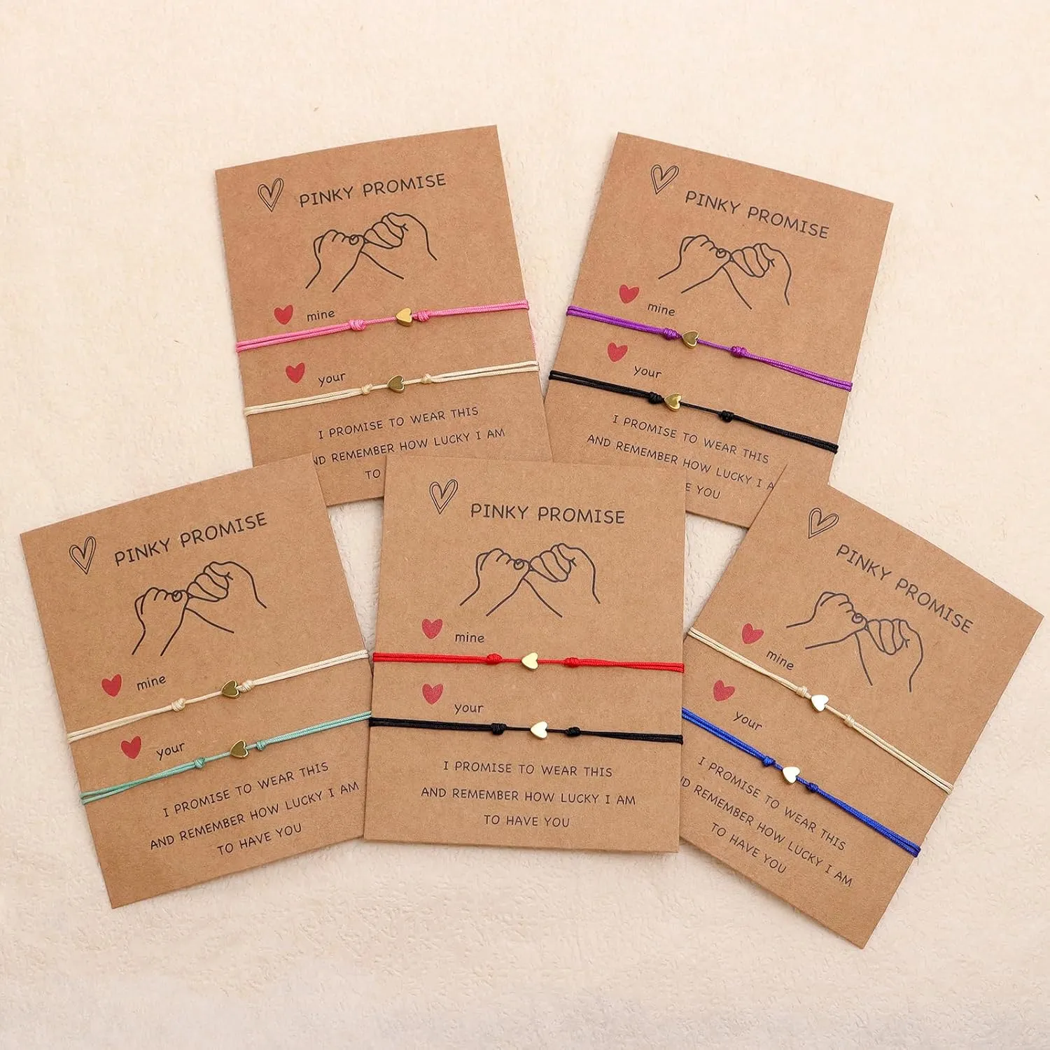 Valentine Day Gold Heart Matching Couples Bracelets Set for Women, Pinky Promise His and Her Handmade Adjustable Colorful String Friendship Outfit Accessories Jewelry Gift.