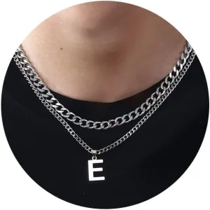 Valentines Day Gifts Layered Initial Necklaces for Men 316l Stainless Steel Cuban Link Chain Alphabet Letter Pendant Necklace Gifts for Men Boys Boyfriend Brother Jewelry