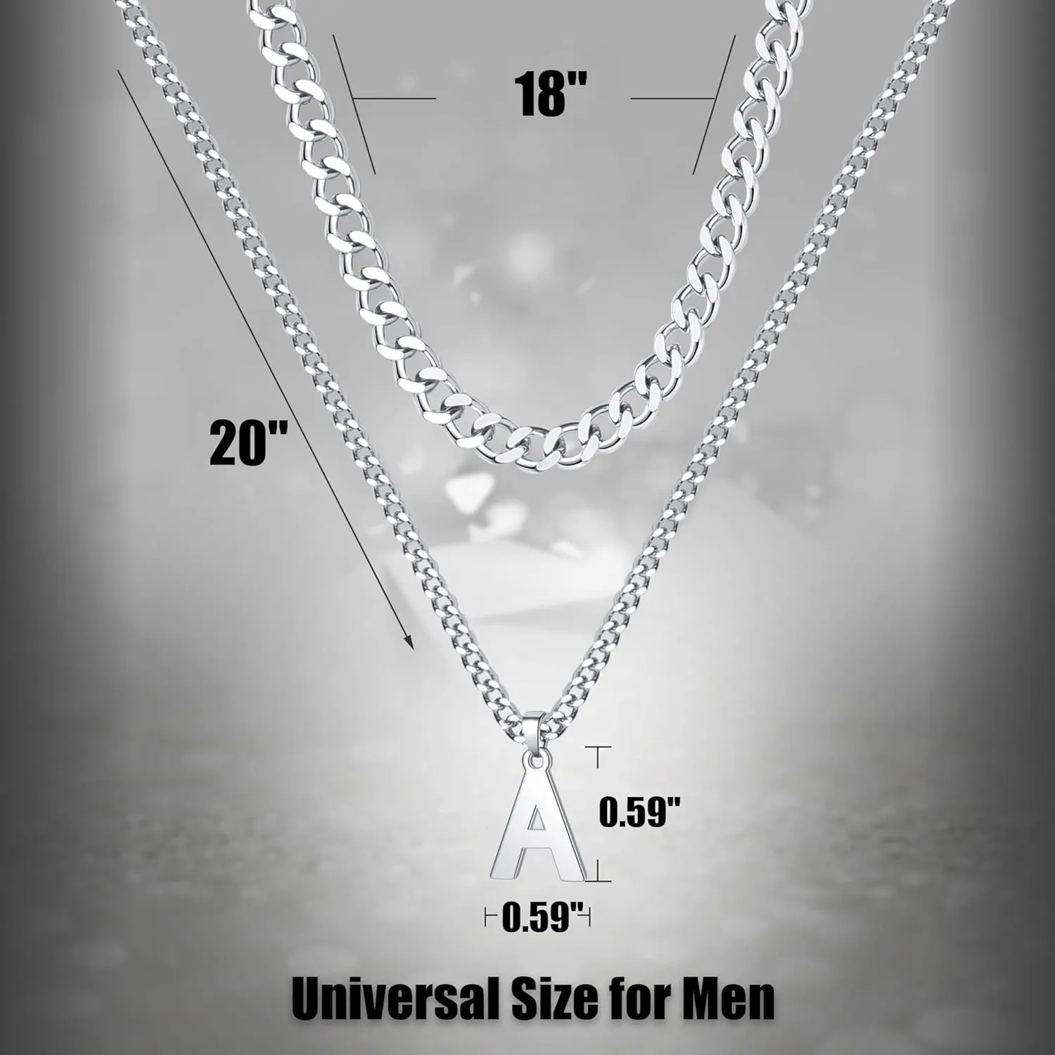 Valentines Day Gifts Layered Initial Necklaces for Men 316l Stainless Steel Cuban Link Chain Alphabet Letter Pendant Necklace Gifts for Men Boys Boyfriend Brother Jewelry