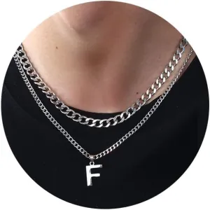 Valentines Day Gifts Layered Initial Necklaces for Men 316l Stainless Steel Cuban Link Chain Alphabet Letter Pendant Necklace Gifts for Men Boys Boyfriend Brother Jewelry
