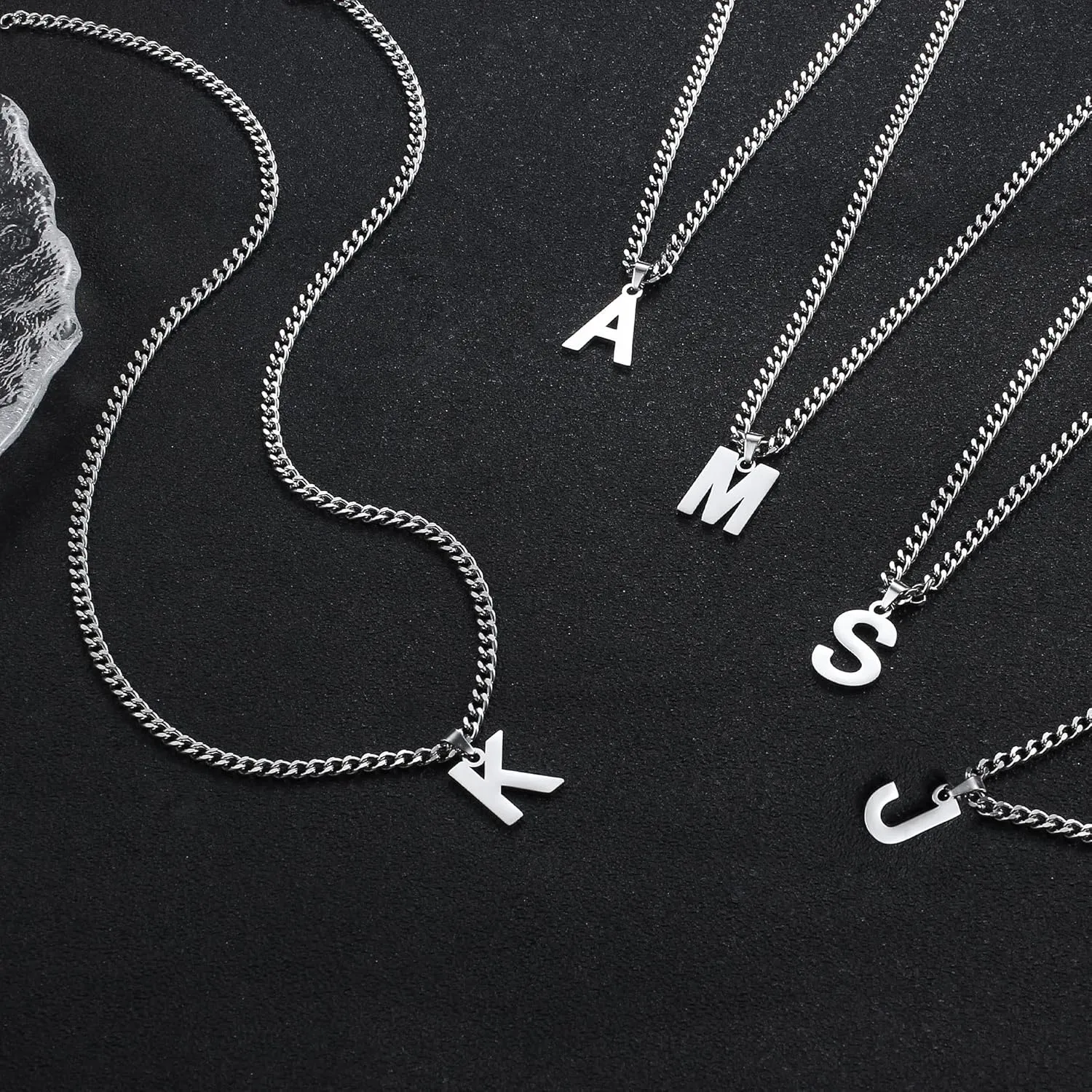 Valentines Day Gifts Layered Initial Necklaces for Men 316l Stainless Steel Cuban Link Chain Alphabet Letter Pendant Necklace Gifts for Men Boys Boyfriend Brother Jewelry