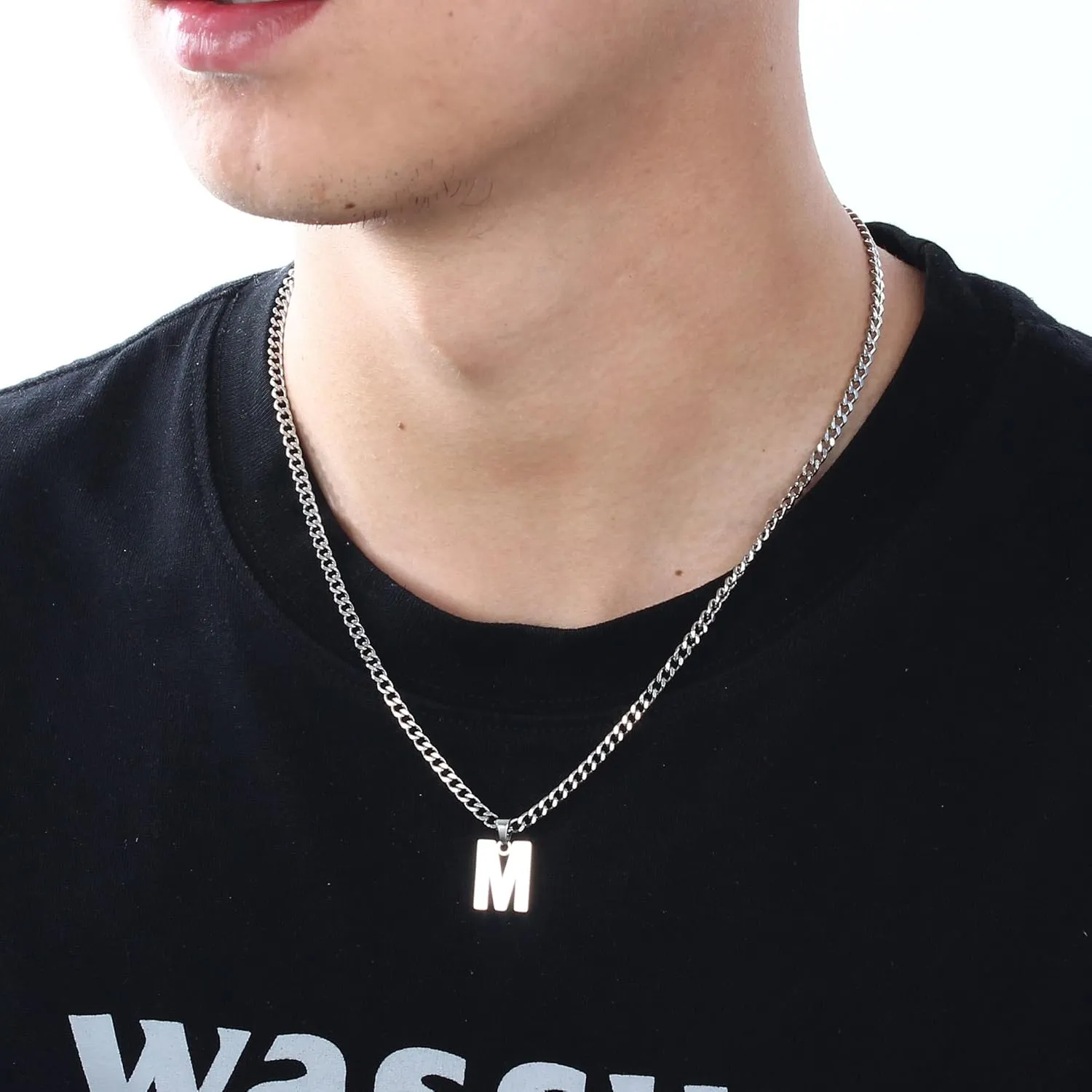 Valentines Day Gifts Layered Initial Necklaces for Men 316l Stainless Steel Cuban Link Chain Alphabet Letter Pendant Necklace Gifts for Men Boys Boyfriend Brother Jewelry