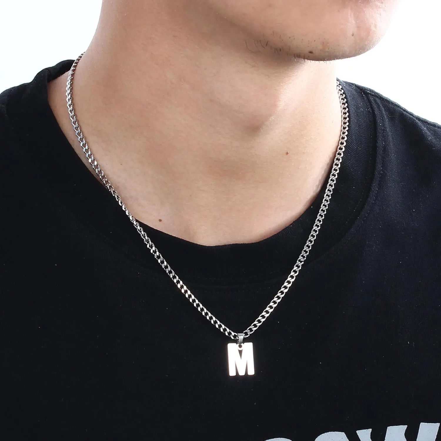 Valentines Day Gifts Layered Initial Necklaces for Men 316l Stainless Steel Cuban Link Chain Alphabet Letter Pendant Necklace Gifts for Men Boys Boyfriend Brother Jewelry