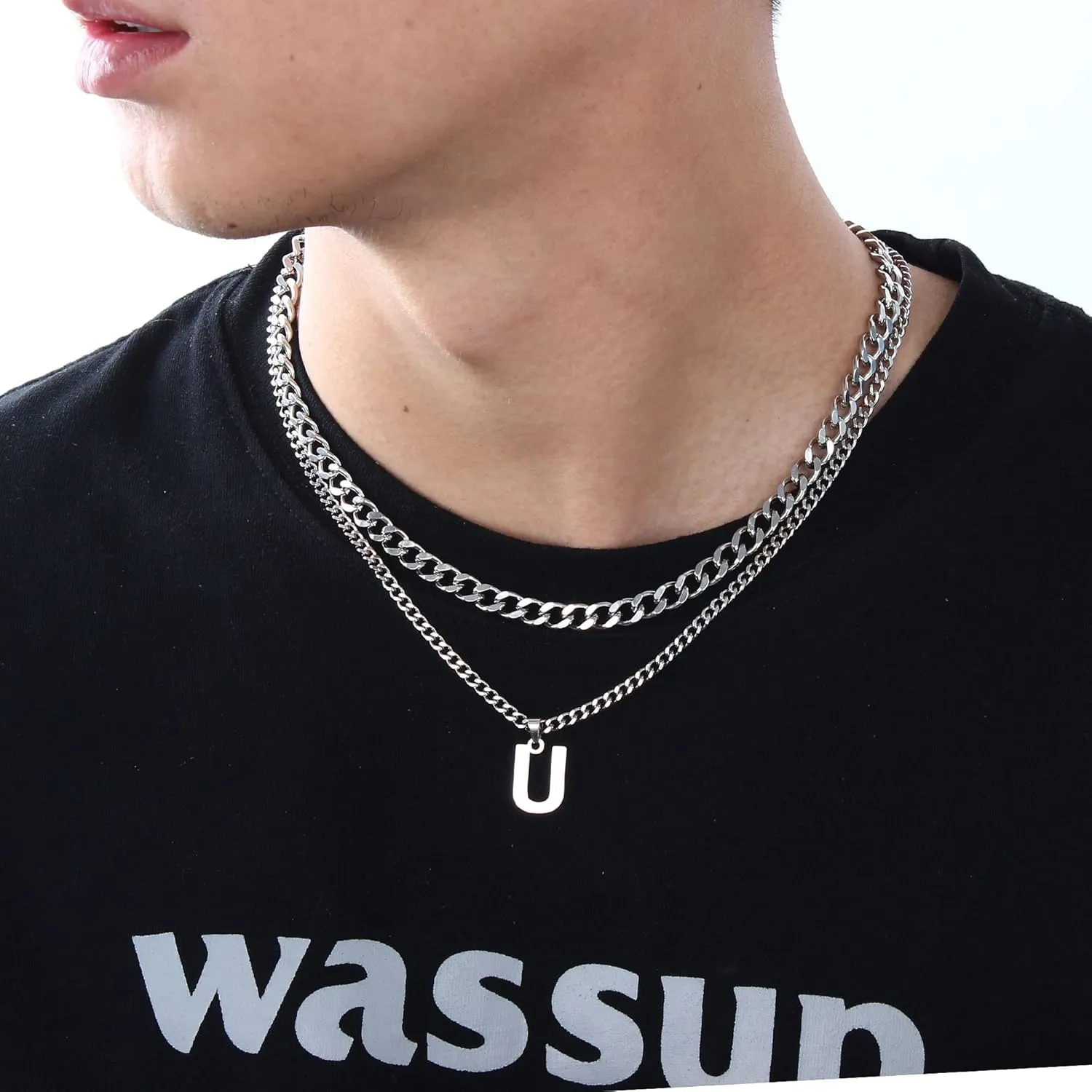 Valentines Day Gifts Layered Initial Necklaces for Men 316l Stainless Steel Cuban Link Chain Alphabet Letter Pendant Necklace Gifts for Men Boys Boyfriend Brother Jewelry