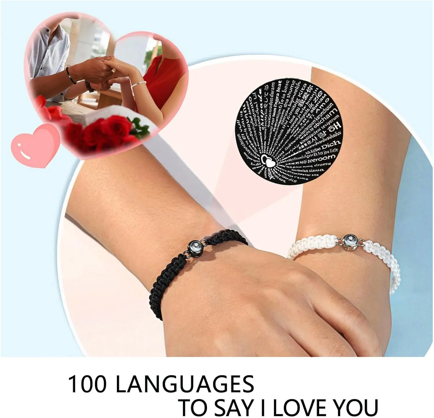 VIMIEW I Love You 100 Languages Magnetic Couples Bracelets,Handmade Matching Bracelets Jewelry for Lovers,Valentine's Day Gifts for Women Men.