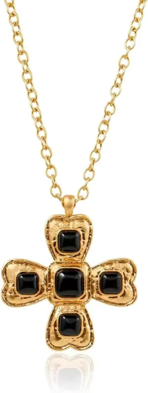 Vintage Cross Necklace Chunky Thick Chain Chunky Gold/Silver Hammered Bold Cross Pendant Necklace for Women Men Jewelry Gift.