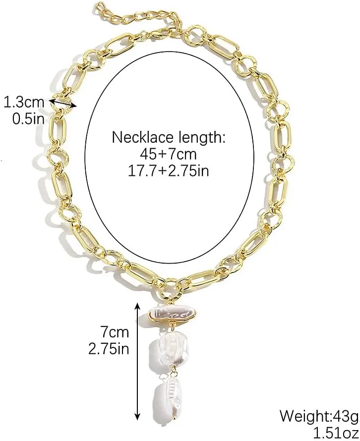 Vintage Gold Baroque Pearl Choker Necklace for Women,Chunky Geometric Irregular Pearl Pendant Chain Link Y Necklace,Trendy Statement Jewelry Gifts