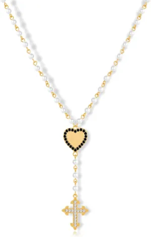 Vintage Heart Necklaces For Women Bead Rosary Necklace With Heart And Cross Charm Y Shaped Necklace
