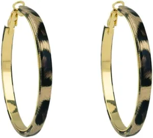 Vintage Leopard Print Big Large Hoop Earrings for Women Dainty Retro Gold Plated Statement Animal Print Huggie Hoops Hypoallergenic Fashion Jewelry for Her Bff Birthday 54mm