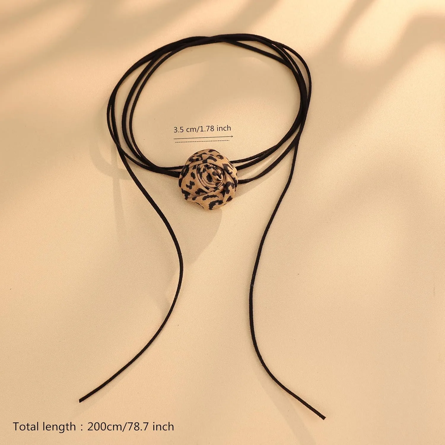 Vintage Leopard Print Rose Floral Choker Necklace Layered Suede Velvet Y Necklace Long Tassel Wrap Necklace with Artificial Flower for Women