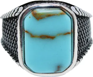 Vintage Sterling Silver Mens Ring Featuring Genuine Turquoise Gemstone and Intricate Scale-Inspired Details  Bold Statement Jewelry for Everyday Elegance or Special Occasions, Sizes 5-15