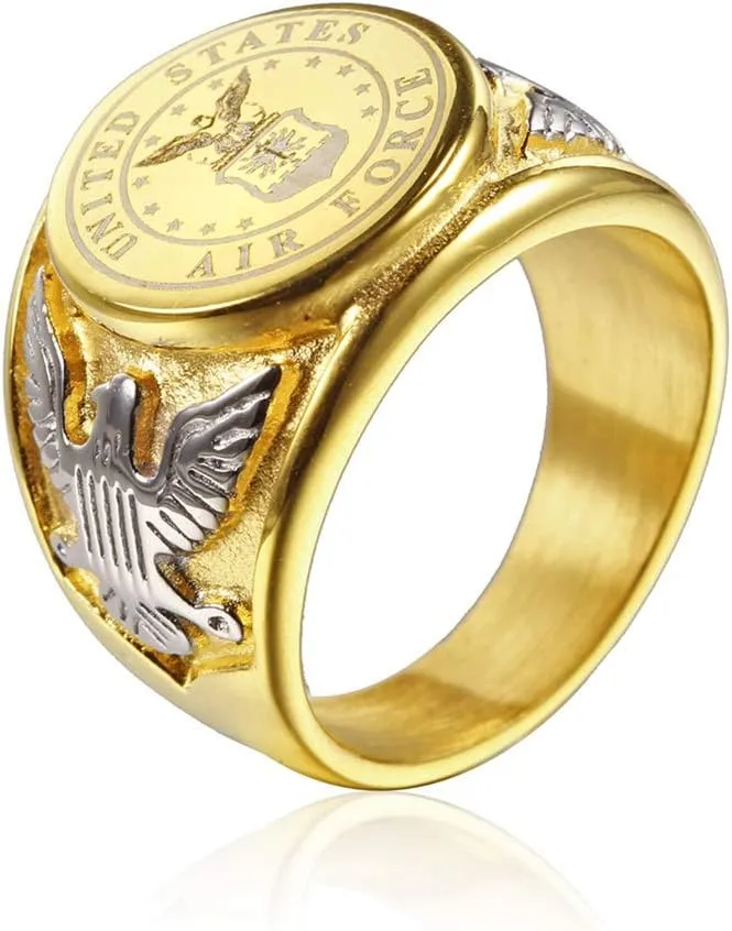 Vintage Titanium Steel US Military Air Force Ring Eagle Medal Rings For Men