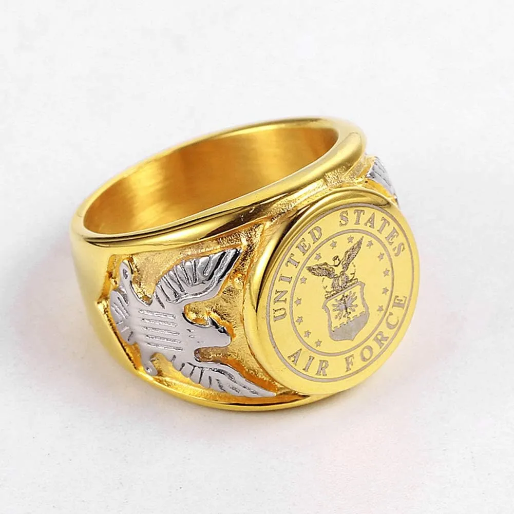 Vintage Titanium Steel US Military Air Force Ring Eagle Medal Rings For Men