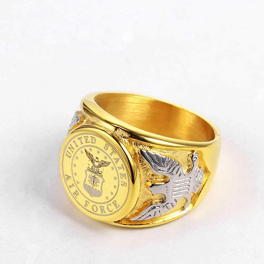 Vintage Titanium Steel US Military Air Force Ring Eagle Medal Rings For Men
