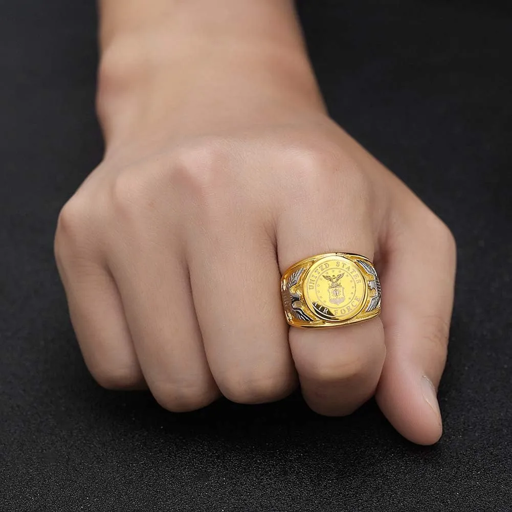 Vintage Titanium Steel US Military Air Force Ring Eagle Medal Rings For Men