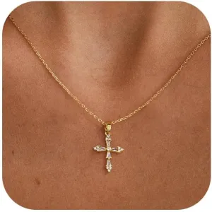 VIROMY Gold Cross Necklace for Women Dainty Diamond Cross Pendant Necklaces Non Tarnish Waterproof Necklace Simple Choker Minimalist Jewelry