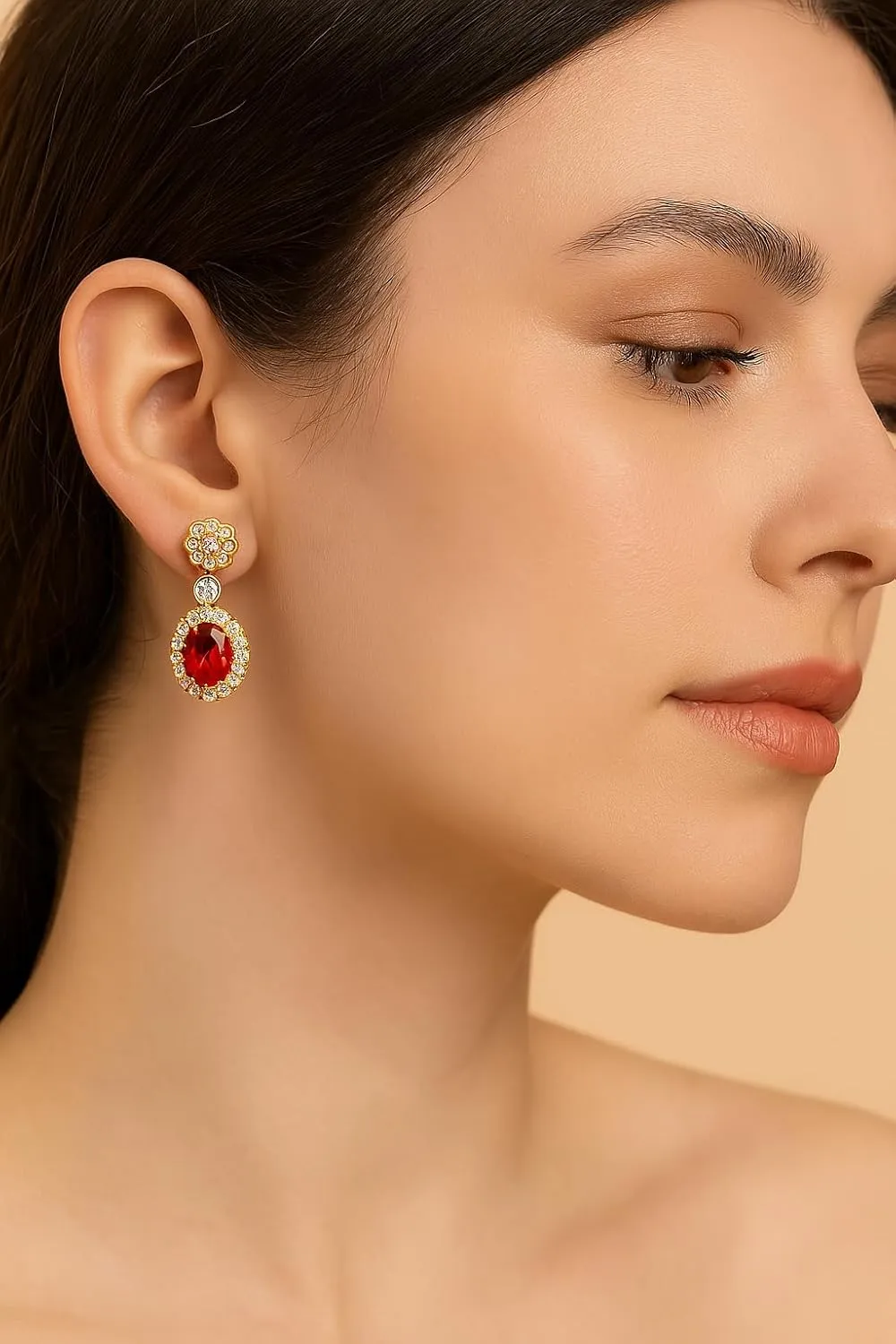 Waimore Elegant Ruby Earrings Halo Butterfly Drop Design Dangle Women 2ct for Daily Wear Anniversary Birthstone Jewelry