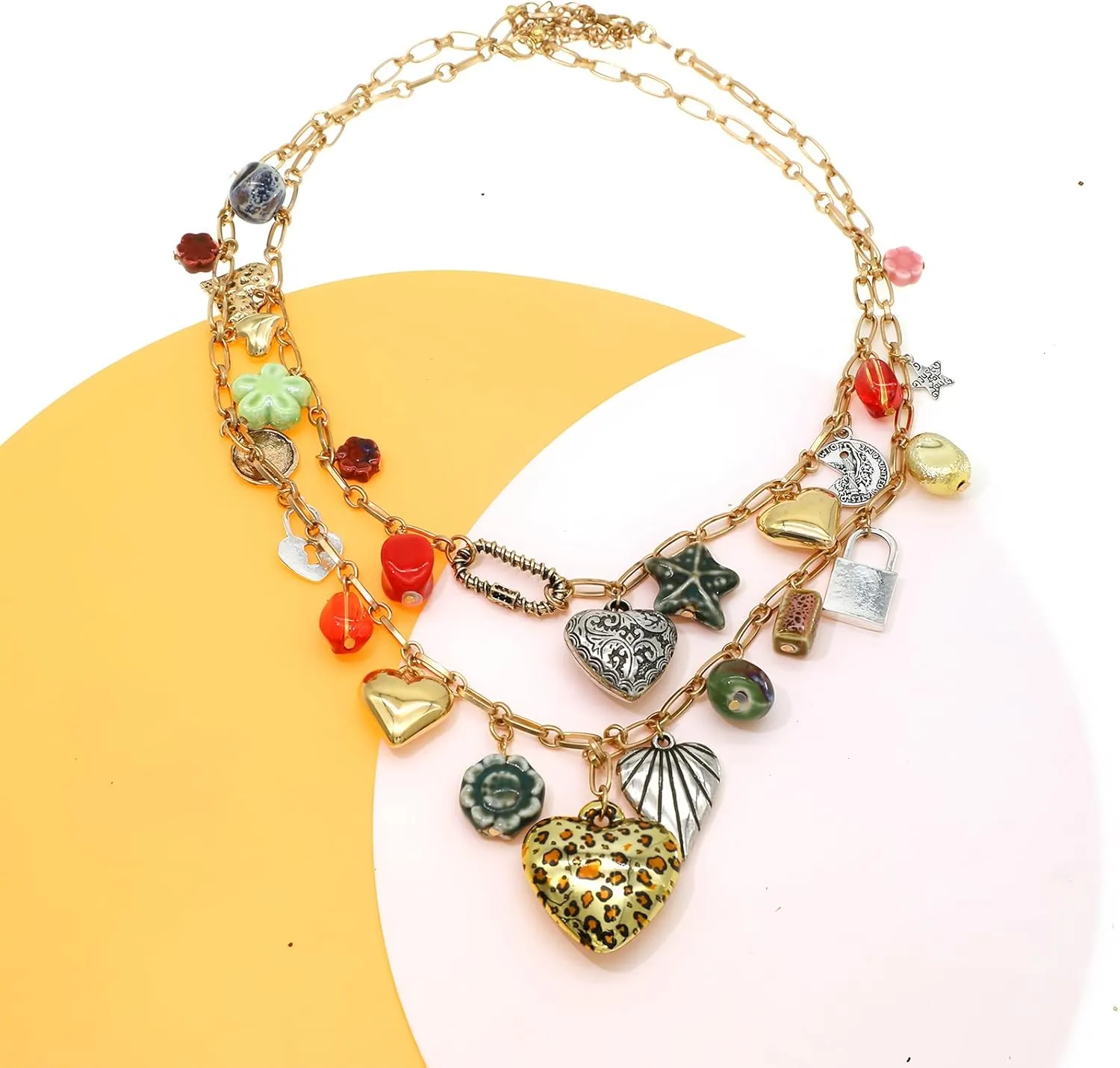 We We Chunky Antique Heart Charm Necklace for women Vintage Sun Stars Hearts Sea shell Starfish Beachy Boho Layers Charms Necklaces