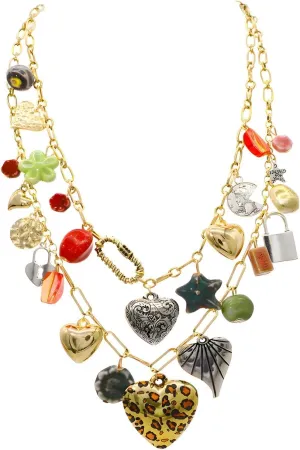 We We Chunky Antique Heart Charm Necklace for women Vintage Sun Stars Hearts Sea shell Starfish Beachy Boho Layers Charms Necklaces